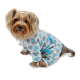 Blue & Gray Hearts Fleece Turtleneck Pajamas (size: XS)